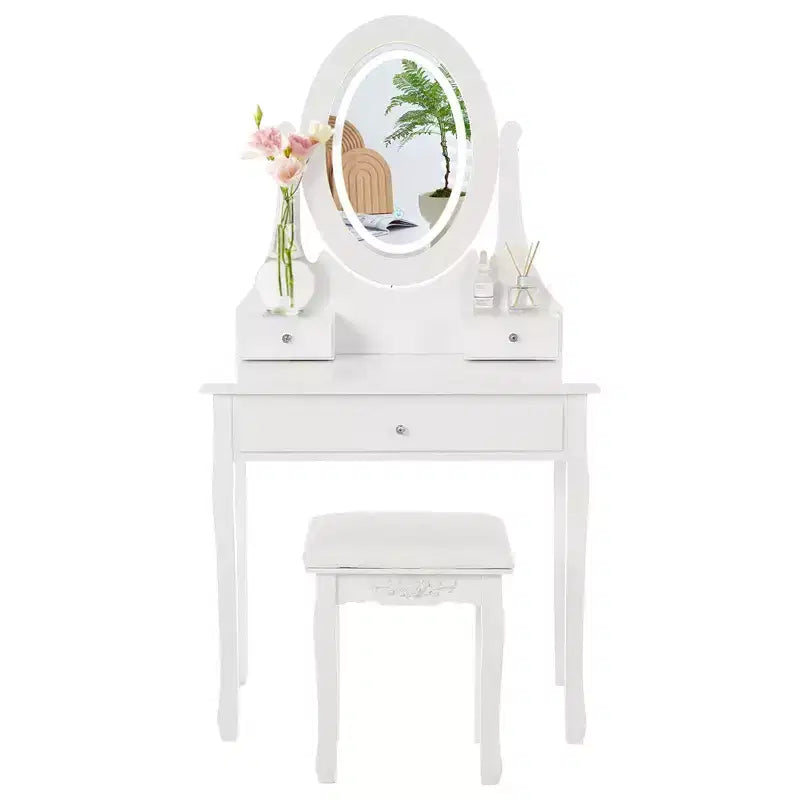 TROPOW Vanity Table with Mirror C White Makeup Dressing Desk with Stool, 3 Drawers for Bedroom
