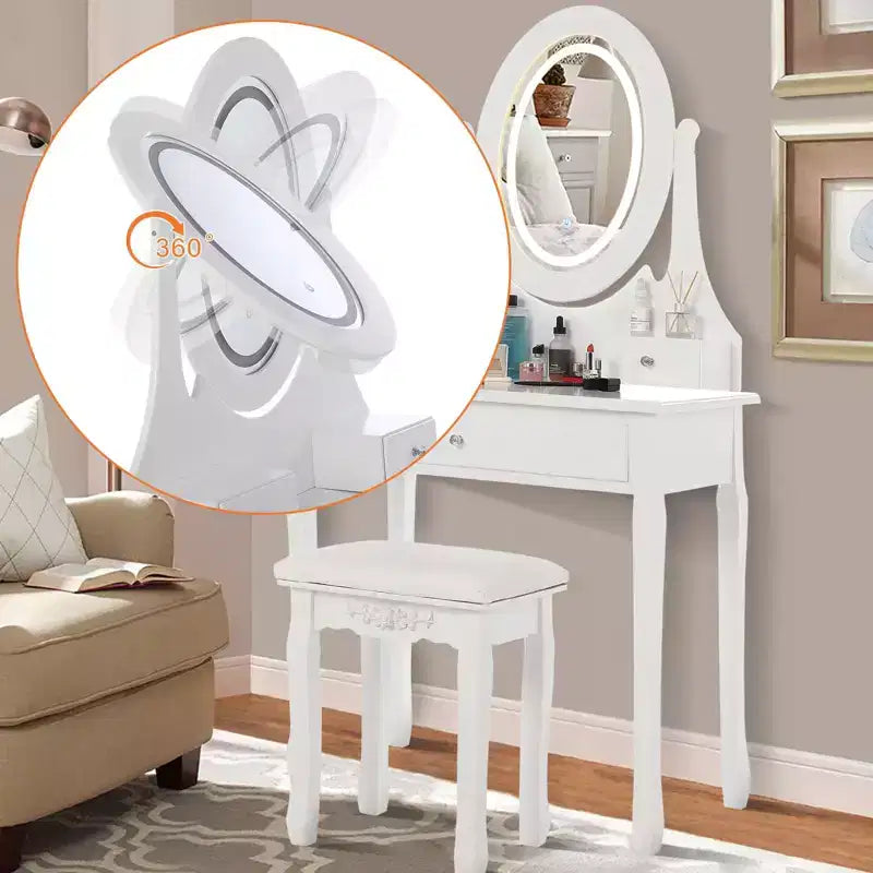 TROPOW Vanity Table with Mirror C White Makeup Dressing Desk with Stool, 3 Drawers for Bedroom