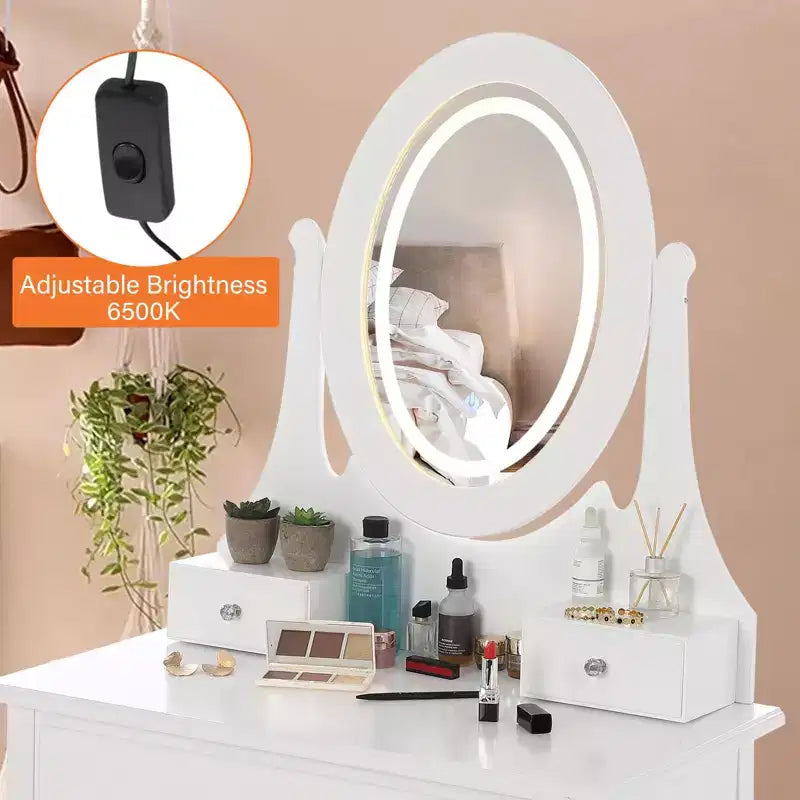 TROPOW Vanity Table with Mirror C White Makeup Dressing Desk with Stool, 3 Drawers for Bedroom