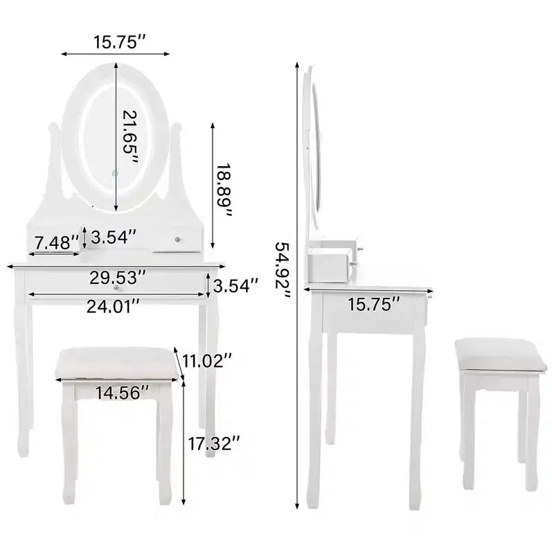 TROPOW Vanity Table with Mirror C White Makeup Dressing Desk with Stool, 3 Drawers for Bedroom