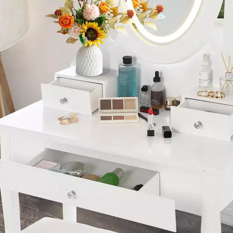 TROPOW Vanity Table with Mirror C White Makeup Dressing Desk with Stool, 3 Drawers for Bedroom