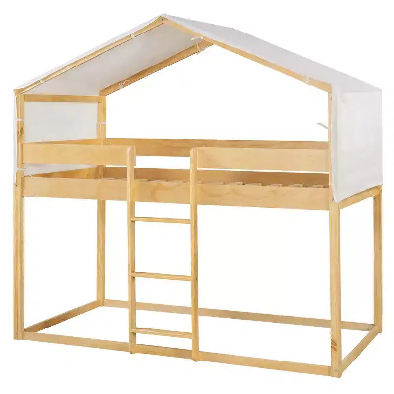 Polibi Twin Over Twin Wooden Bunk Bed with Tent Roof