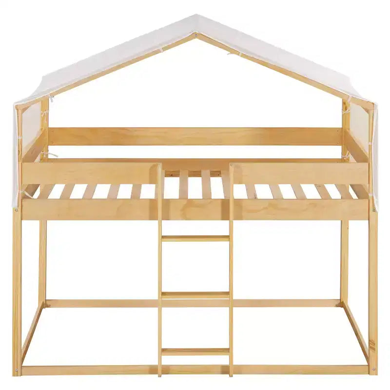 Polibi Twin Over Twin Wooden Bunk Bed with Tent Roof
