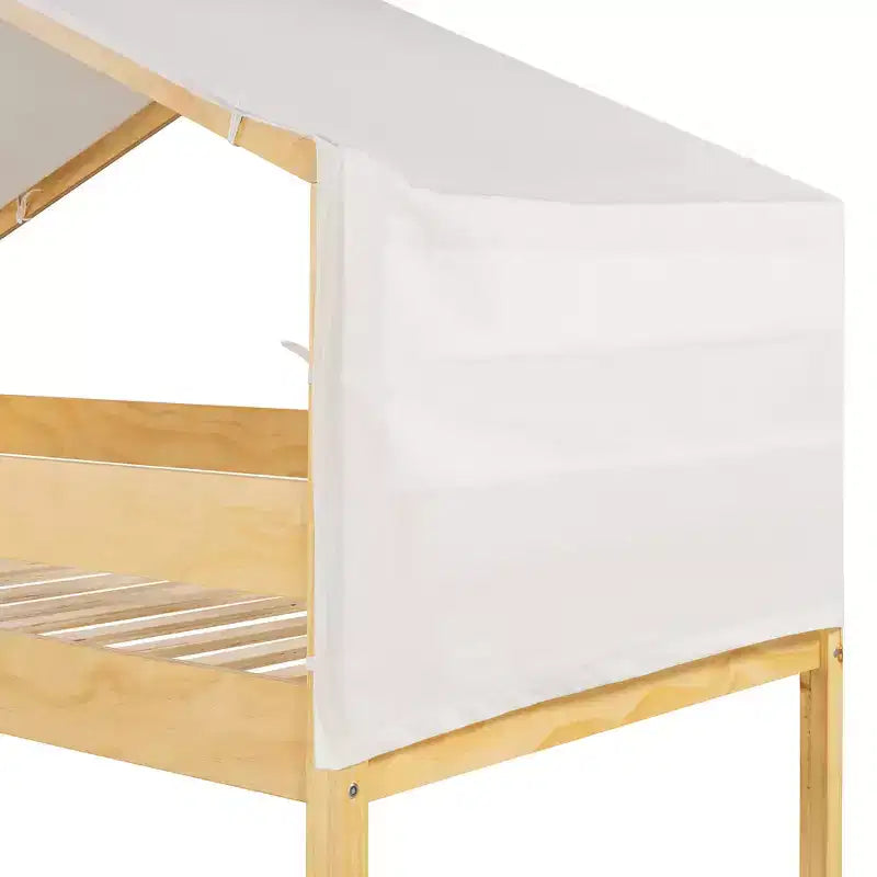 Polibi Twin Over Twin Wooden Bunk Bed with Tent Roof