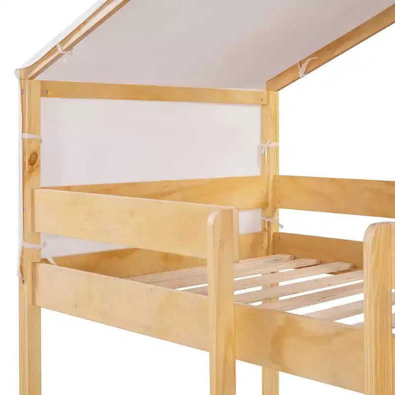 Polibi Twin Over Twin Wooden Bunk Bed with Tent Roof