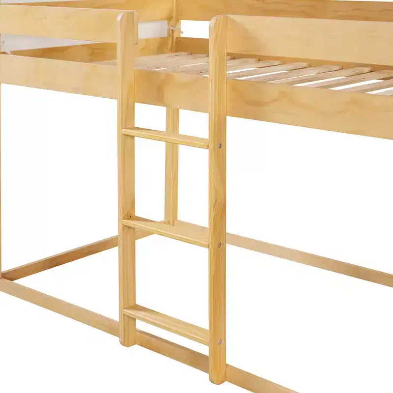 Polibi Twin Over Twin Wooden Bunk Bed with Tent Roof