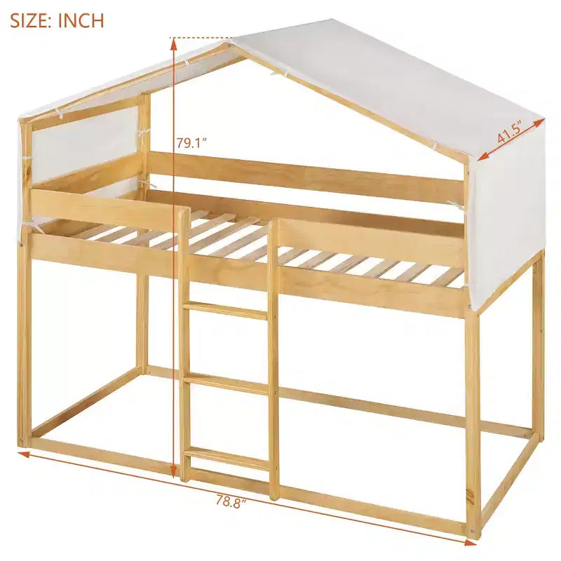 Polibi Twin Over Twin Wooden Bunk Bed with Tent Roof