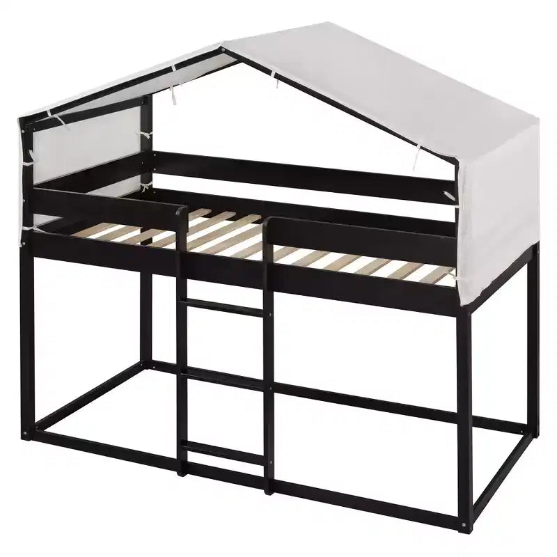 Polibi Twin Over Twin Wooden Bunk Bed with Tent Roof