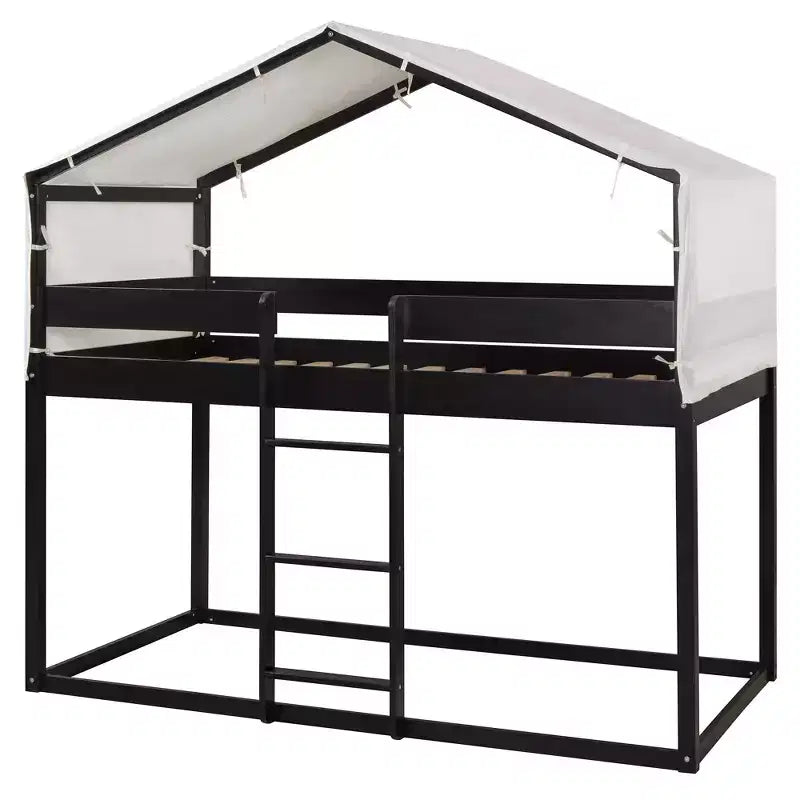 Polibi Twin Over Twin Wooden Bunk Bed with Tent Roof