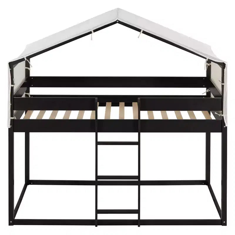 Polibi Twin Over Twin Wooden Bunk Bed with Tent Roof