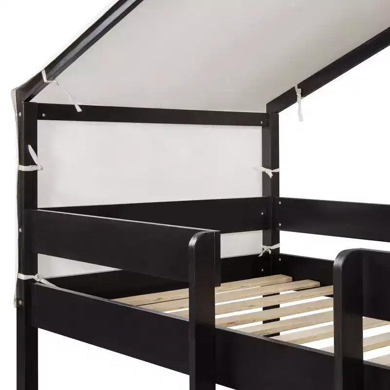 Polibi Twin Over Twin Wooden Bunk Bed with Tent Roof
