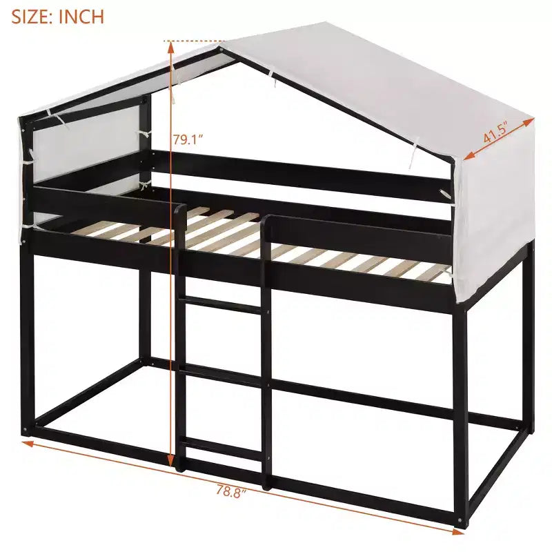 Polibi Twin Over Twin Wooden Bunk Bed with Tent Roof