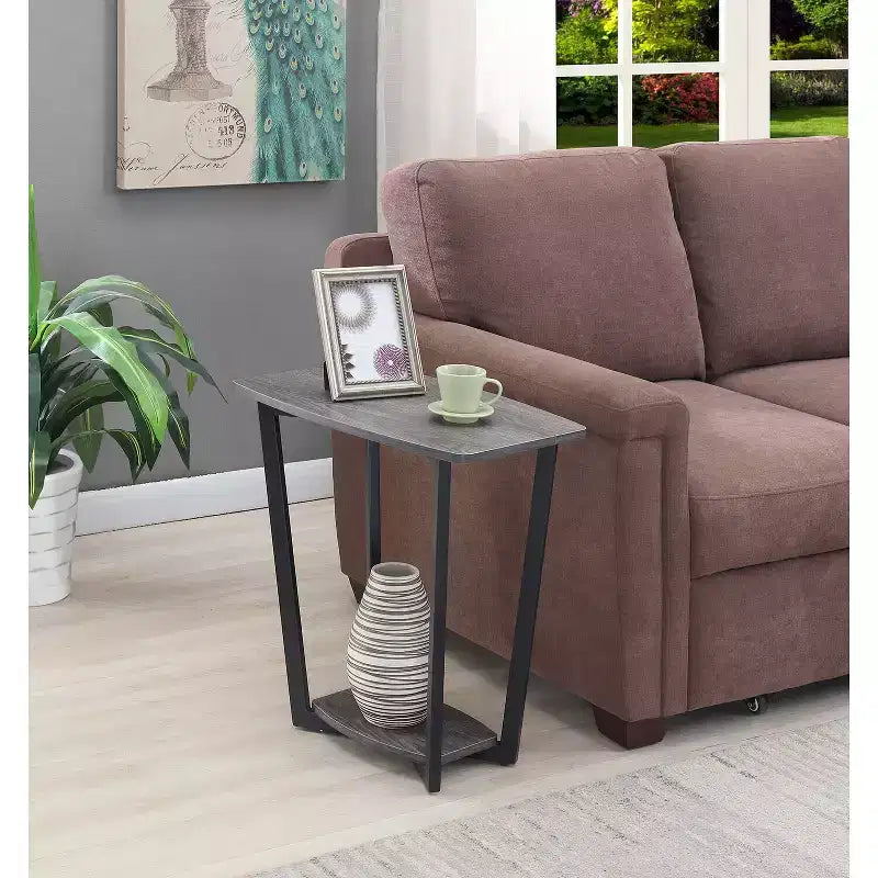 HomeStock Belmont Rustic Industrial End Table with Open Bottom Shelf, Powder Coated Metal Frame and Spacious Modern Display Surface