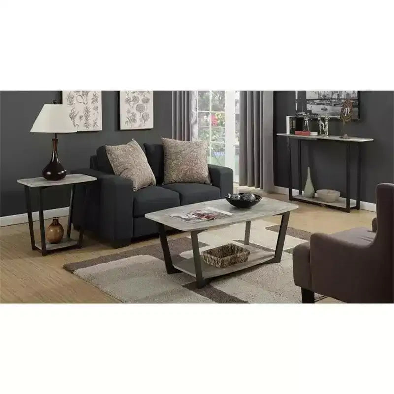 HomeStock Belmont Rustic Industrial End Table with Open Bottom Shelf, Powder Coated Metal Frame and Spacious Modern Display Surface