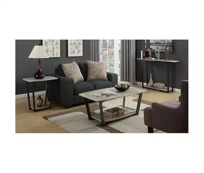 HomeStock Belmont Rustic Industrial End Table with Open Bottom Shelf, Powder Coated Metal Frame and Spacious Modern Display Surface