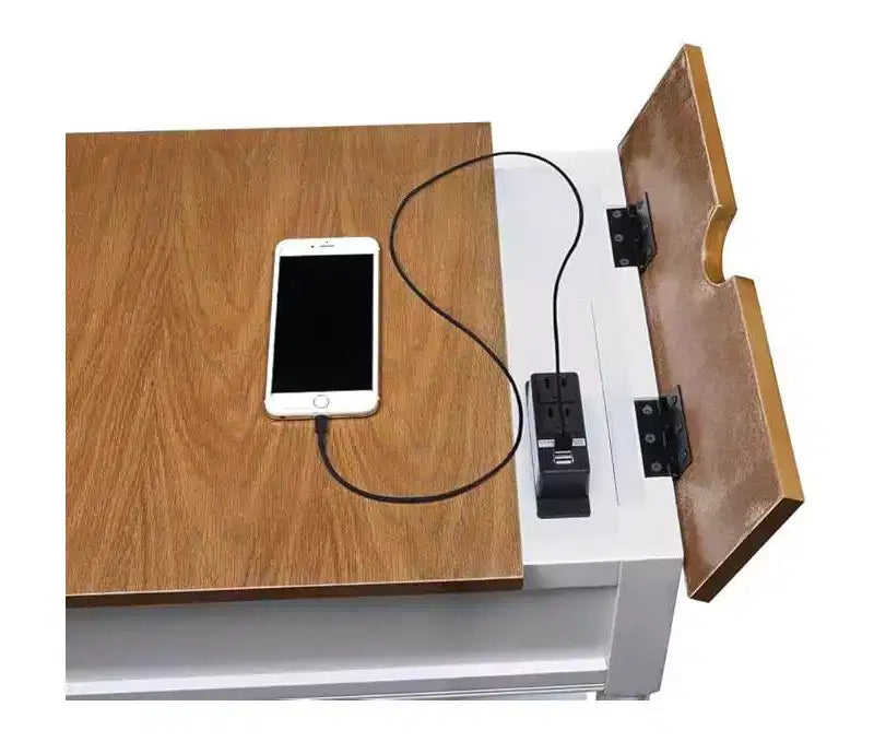 HomeStock Belmont End Table with Built-In Concealed Charging Station, 2 Outlets, 2 USB Ports, Drawer Storage and Bottom Shelf Accent Table