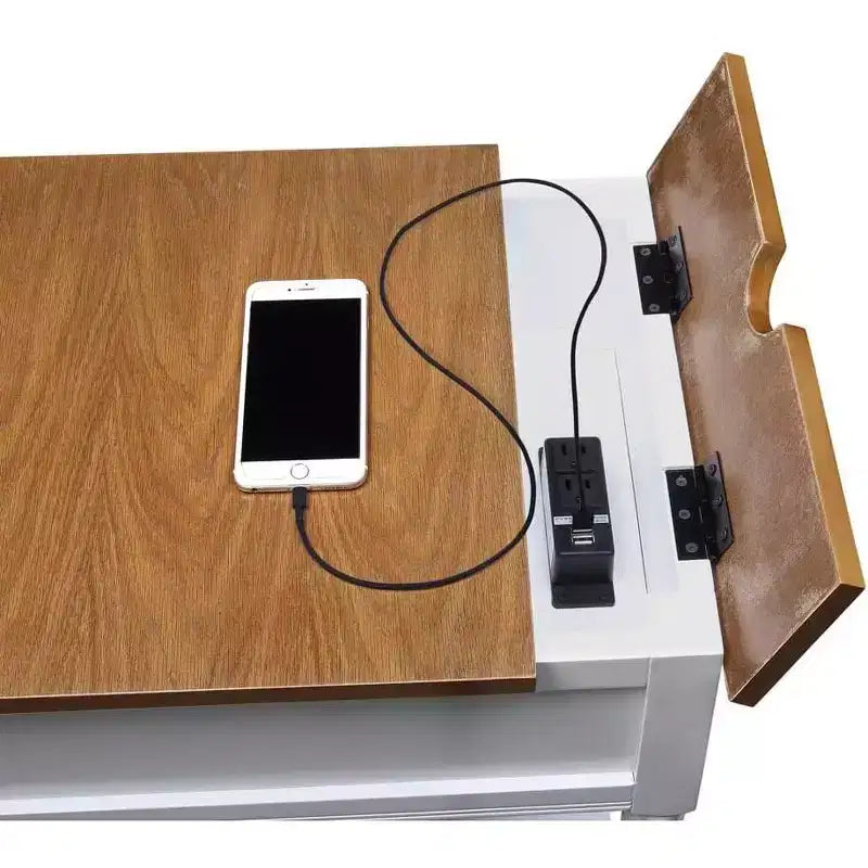 HomeStock Belmont End Table with Built-In Concealed Charging Station, 2 Outlets, 2 USB Ports, Drawer Storage and Bottom Shelf Accent Table