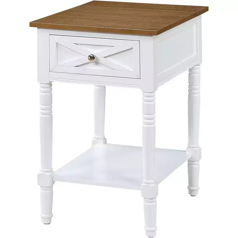 HomeStock Belmont End Table with Built-In Concealed Charging Station, 2 Outlets, 2 USB Ports, Drawer Storage and Bottom Shelf Accent Table