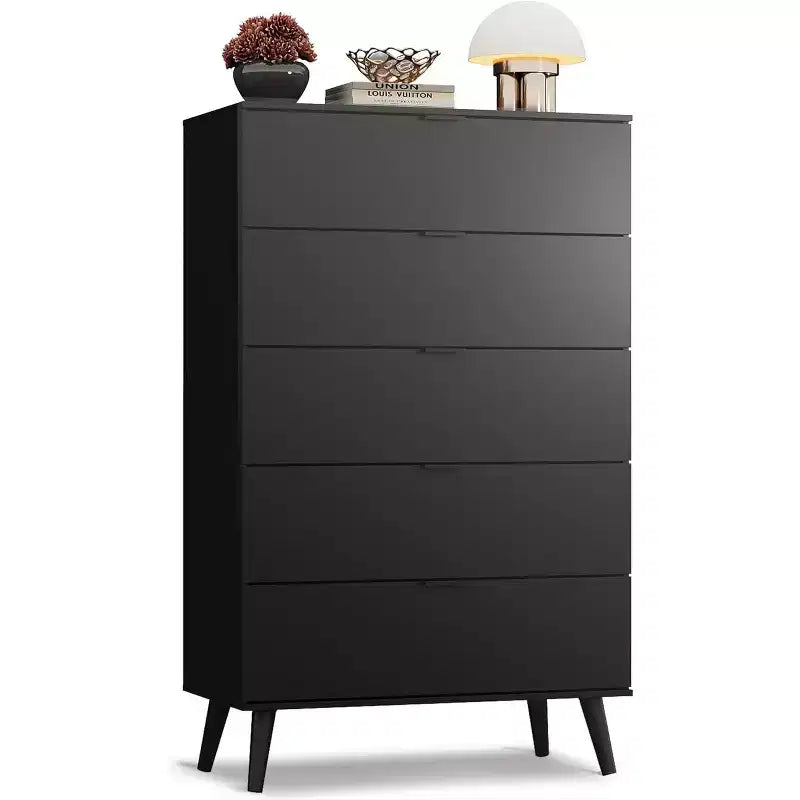 GALAXHERO 5-Drawer Tall Wooden Dresser - Storage Organizer with Metal Handles for Bedroom, Living Room, Hallway & Closet,White