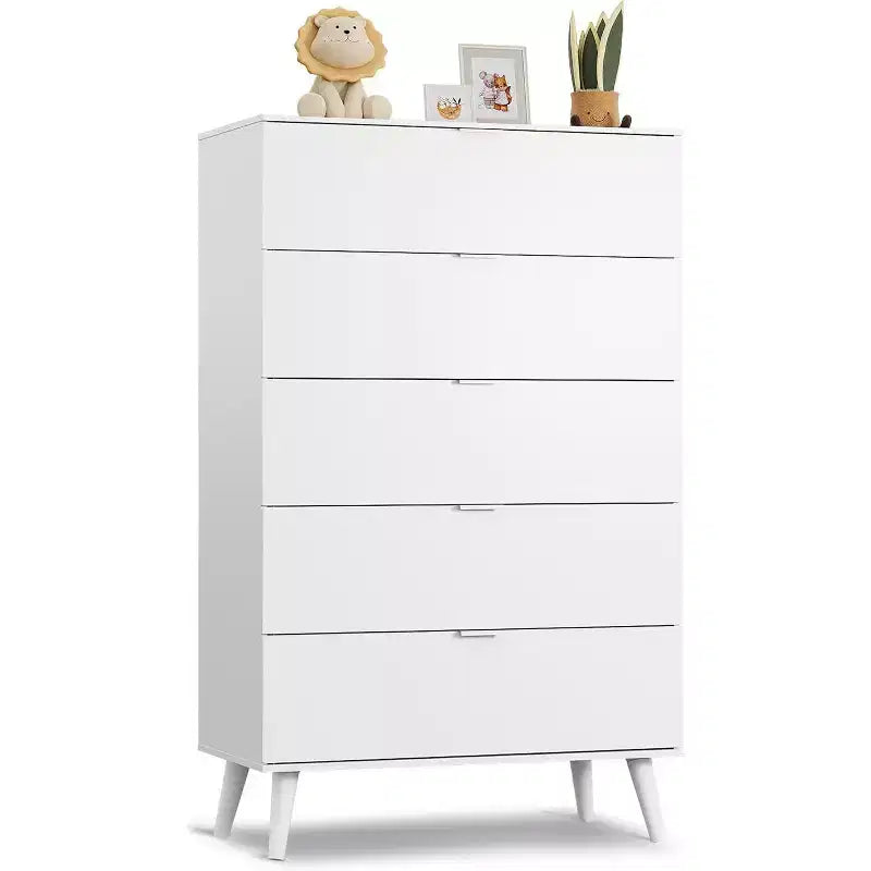 GALAXHERO 5-Drawer Tall Wooden Dresser - Storage Organizer with Metal Handles for Bedroom, Living Room, Hallway & Closet,White