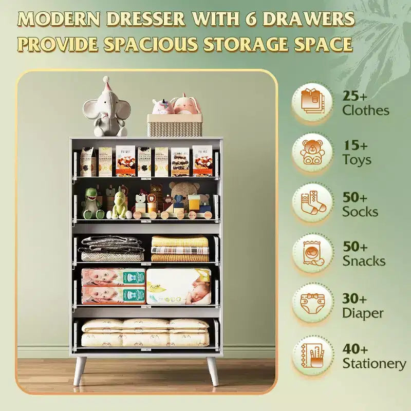 GALAXHERO 5-Drawer Tall Wooden Dresser - Storage Organizer with Metal Handles for Bedroom, Living Room, Hallway & Closet,White