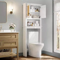 COZONY 63 Over The Toilet Storage Cabinet, Farmhouse Organizer with Rattan Doors and Anti-Tip Device, White
