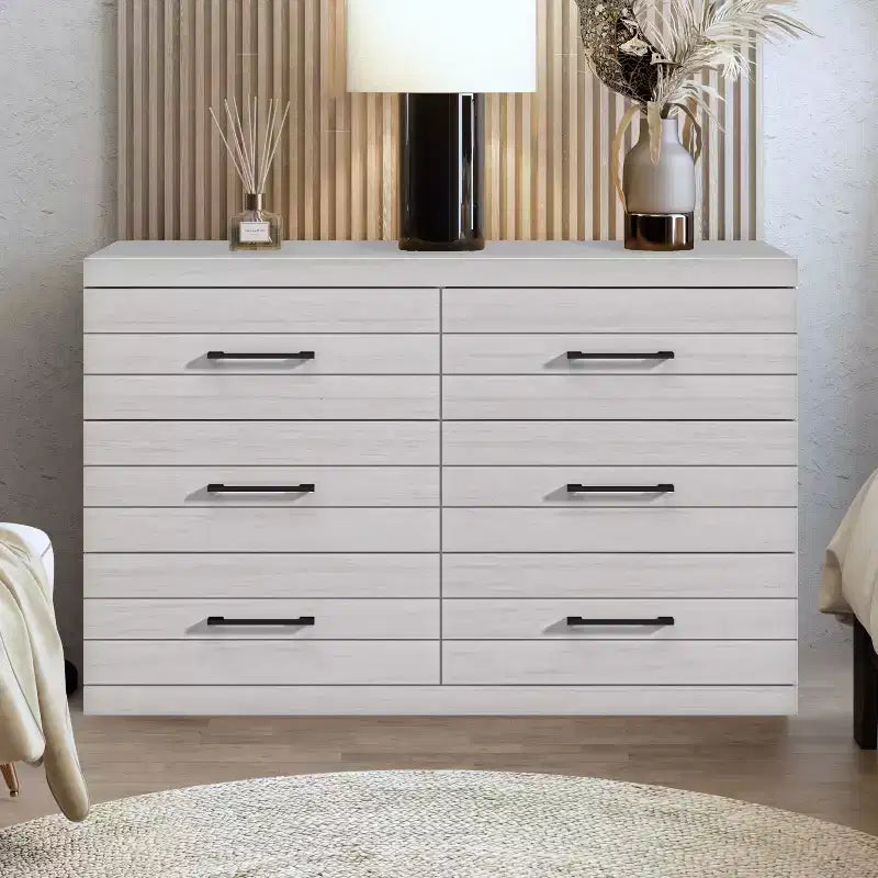 Galano Hamsper 6 Drawer Dresser (Interlock) - Pearl White Oak