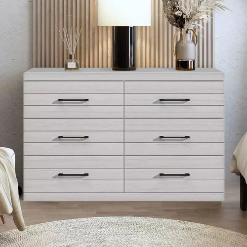 Galano Hamsper 6 Drawer Dresser (Interlock) - Pearl White Oak