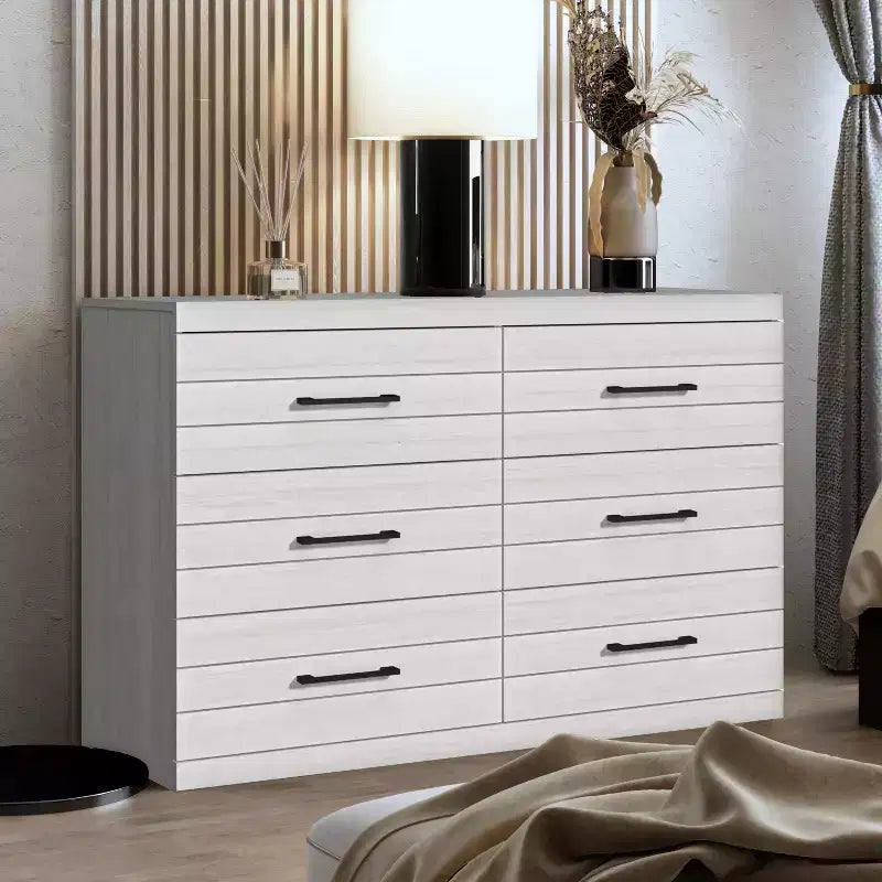 Galano Hamsper 6 Drawer Dresser (Interlock) - Pearl White Oak