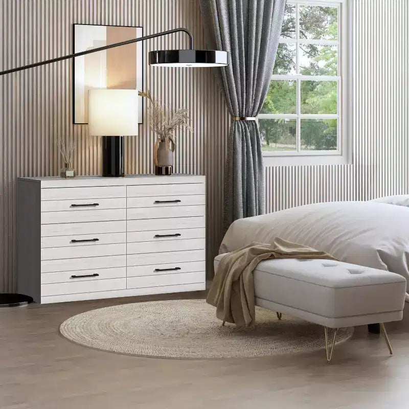 Galano Hamsper 6 Drawer Dresser (Interlock) - Pearl White Oak