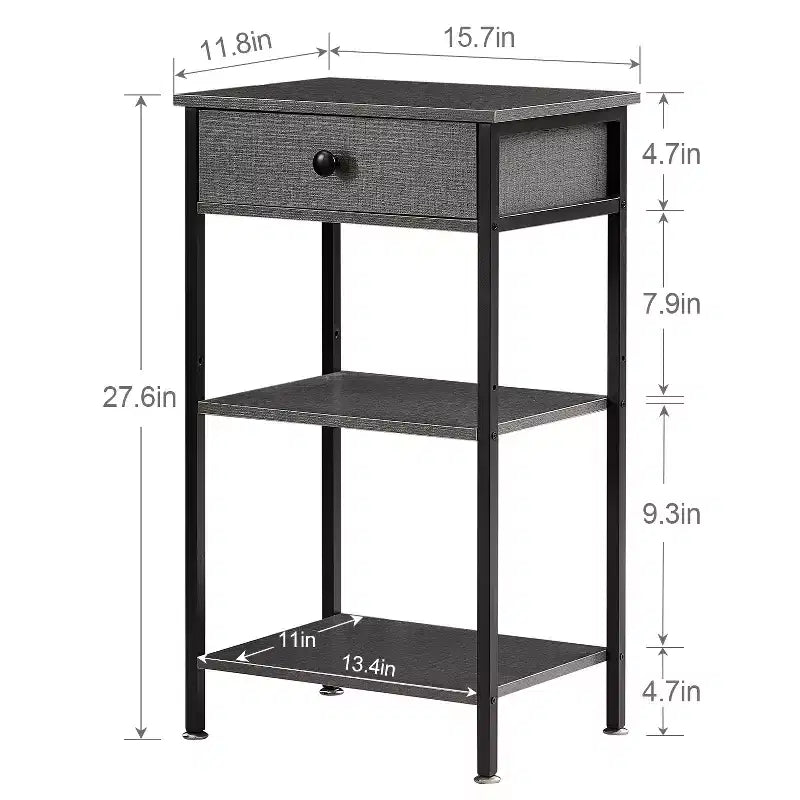 VECELO Tall End Side Table Set of 1/2, Nightstand with Adjustable Shelf and Drawer for Living Room or Bedroom, Small Spaces, Brown