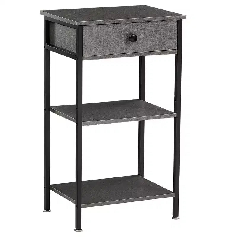 VECELO Tall End Side Table Set of 1/2, Nightstand with Adjustable Shelf and Drawer for Living Room or Bedroom, Small Spaces, Brown