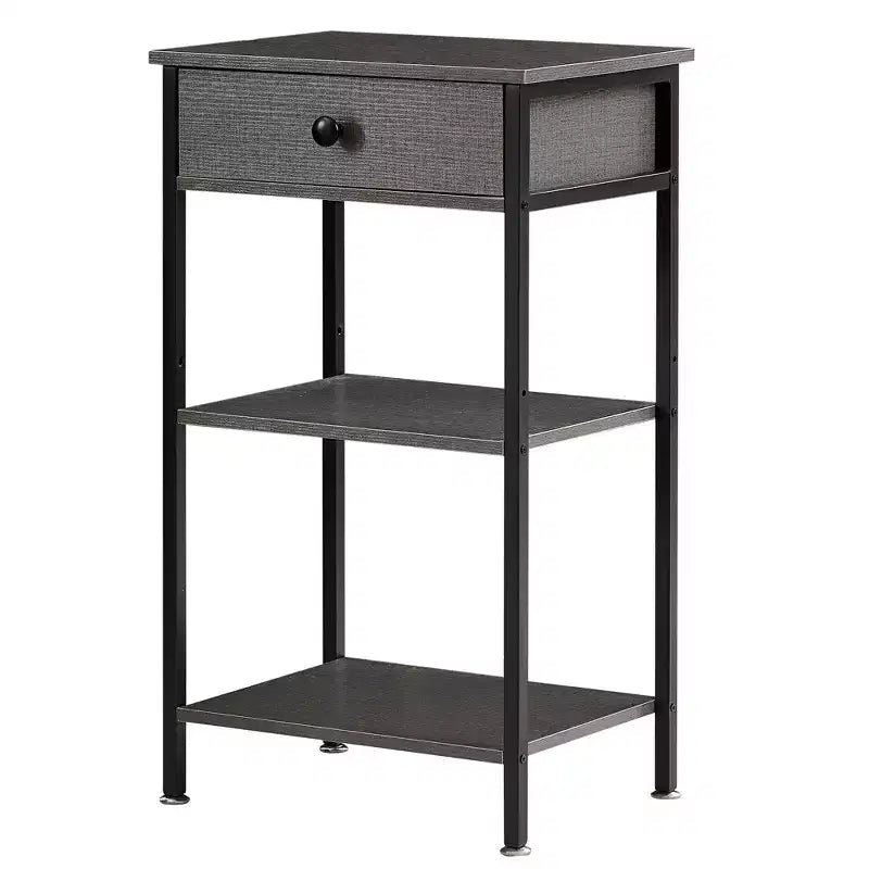 VECELO Tall End Side Table Set of 1/2, Nightstand with Adjustable Shelf and Drawer for Living Room or Bedroom, Small Spaces, Brown