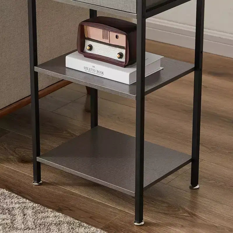 VECELO Tall End Side Table Set of 1/2, Nightstand with Adjustable Shelf and Drawer for Living Room or Bedroom, Small Spaces, Brown