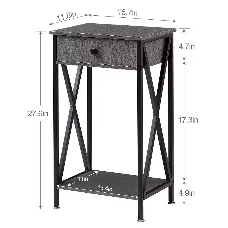 VECELO Tall End Side Table Set of 1/2, Nightstand with Adjustable Shelf and Drawer for Living Room or Bedroom, Small Spaces, Brown
