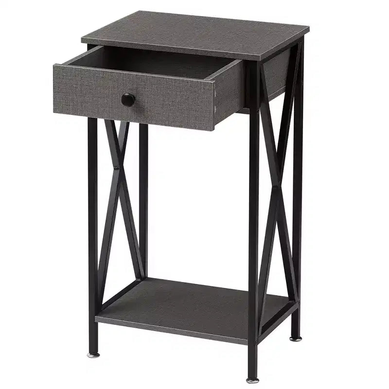 VECELO Tall End Side Table Set of 1/2, Nightstand with Adjustable Shelf and Drawer for Living Room or Bedroom, Small Spaces, Brown