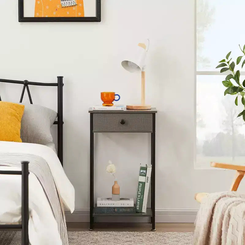 VECELO Tall End Side Table Set of 1/2, Nightstand with Adjustable Shelf and Drawer for Living Room or Bedroom, Small Spaces, Brown