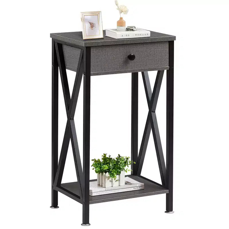 VECELO Tall End Side Table Set of 1/2, Nightstand with Adjustable Shelf and Drawer for Living Room or Bedroom, Small Spaces, Brown