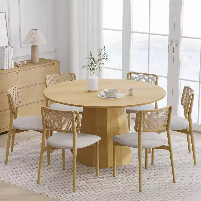 PexFix 52 in.H Solid Wood Round Dining Table Kitchen Table for 4-6 with Tabletop and Tapered Base for Living/Dining Room Coffee Office in Natural