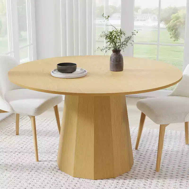 PexFix 52 in.H Solid Wood Round Dining Table Kitchen Table for 4-6 with Tabletop and Tapered Base for Living/Dining Room Coffee Office in Natural
