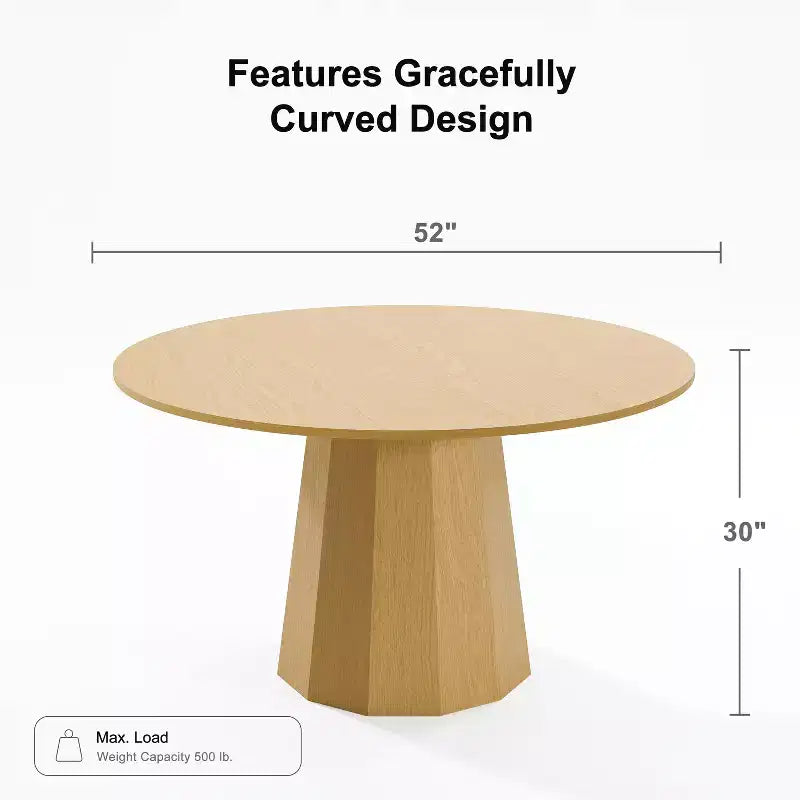 PexFix 52 in.H Solid Wood Round Dining Table Kitchen Table for 4-6 with Tabletop and Tapered Base for Living/Dining Room Coffee Office in Natural