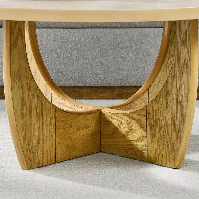 36-Inch Round Coffee Table with Cross-Leg Design, Mid-Century Modern Wooden Coffee Table for Living Room, Reception, or Office