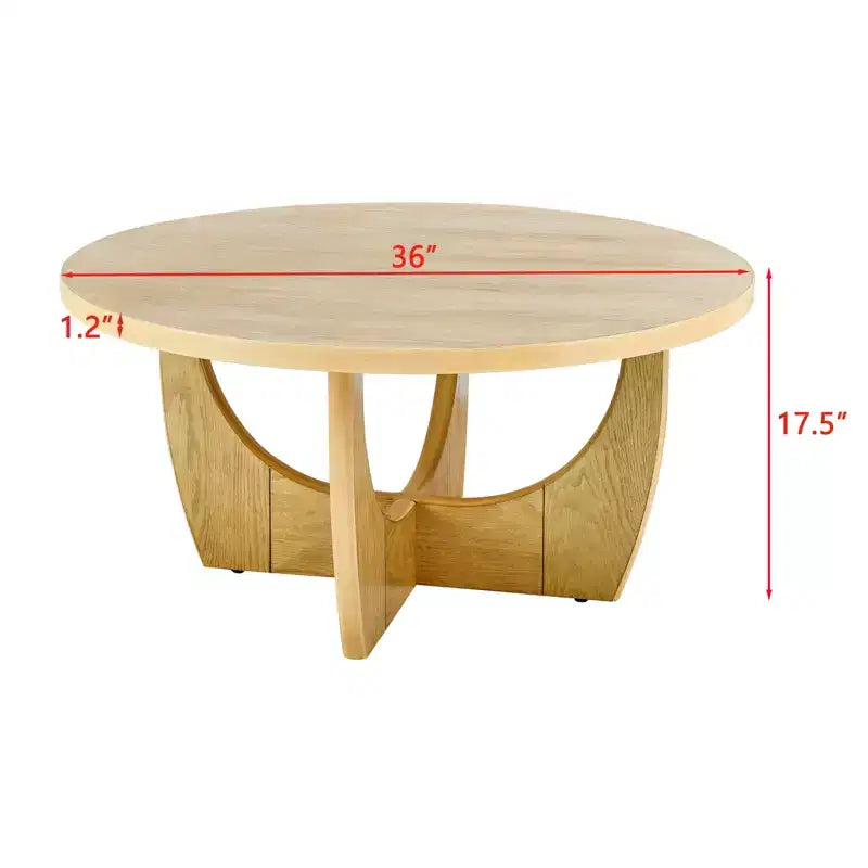 36-Inch Round Coffee Table with Cross-Leg Design, Mid-Century Modern Wooden Coffee Table for Living Room, Reception, or Office