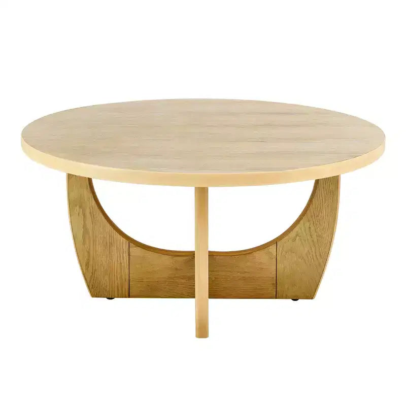36-Inch Round Coffee Table with Cross-Leg Design, Mid-Century Modern Wooden Coffee Table for Living Room, Reception, or Office