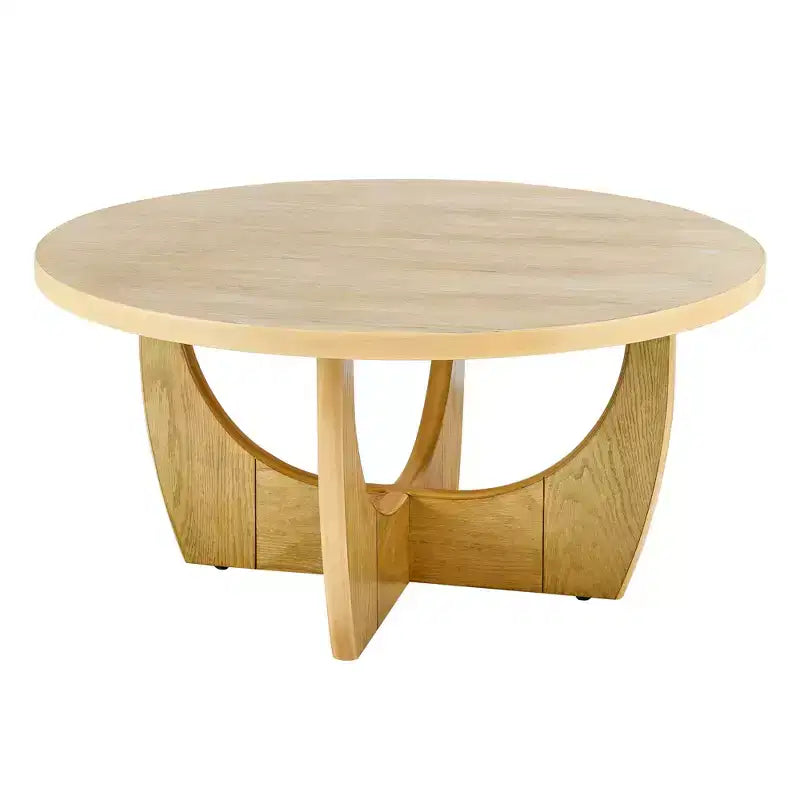 36-Inch Round Coffee Table with Cross-Leg Design, Mid-Century Modern Wooden Coffee Table for Living Room, Reception, or Office