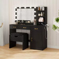 Vanity Desk with Mirror, LED Lights and Power Outlet Makeup Table with 3 Drawers and Storage Shelves Dressing Table for Bedroom Dressing Room