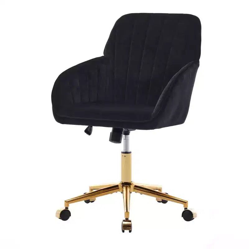 Okak Height-Adjustable Office Chair with Golden Metal Base, Computer Chair with Wheels and Backrest, Comfy Chair for Office, Home
