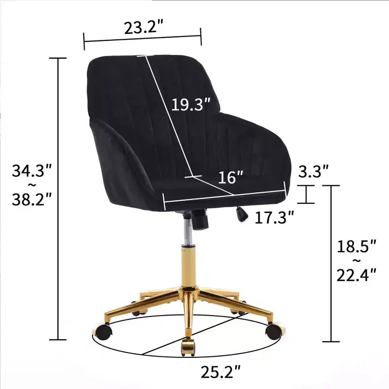 Okak Height-Adjustable Office Chair with Golden Metal Base, Computer Chair with Wheels and Backrest, Comfy Chair for Office, Home