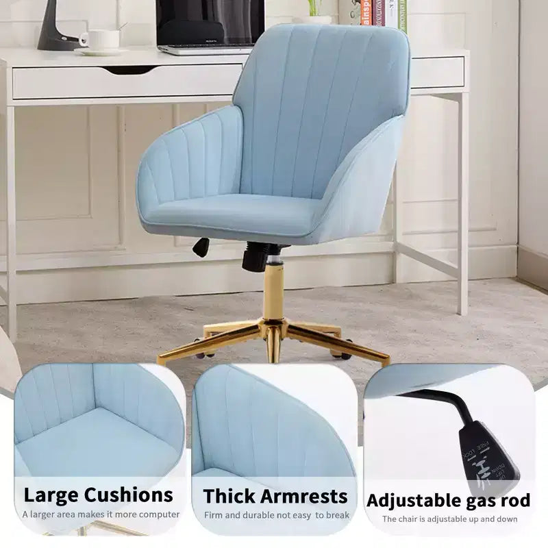 Okak Height-Adjustable Office Chair with Golden Metal Base, Computer Chair with Wheels and Backrest, Comfy Chair for Office, Home