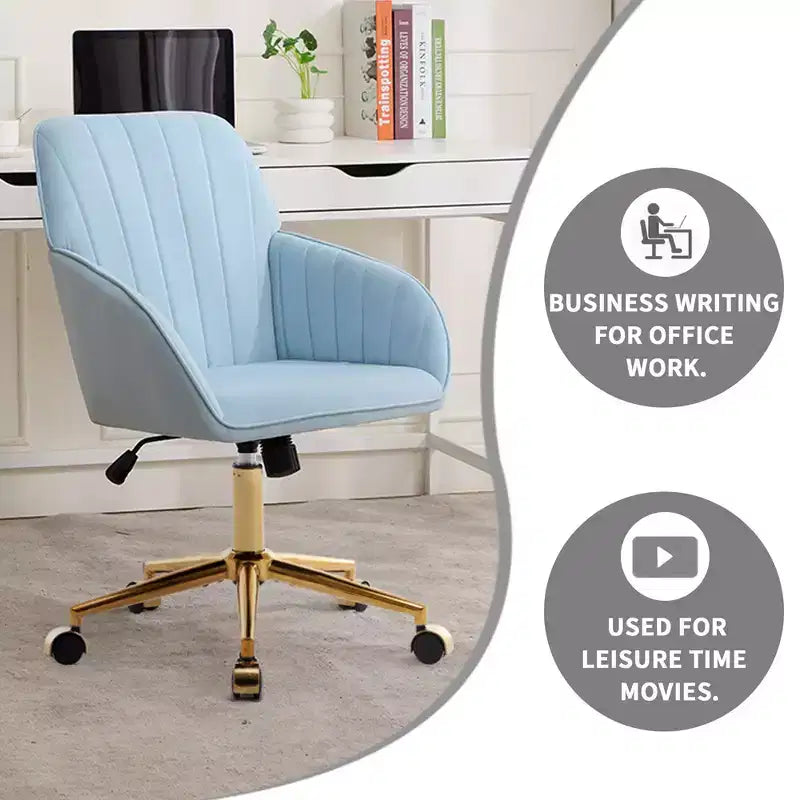 Okak Height-Adjustable Office Chair with Golden Metal Base, Computer Chair with Wheels and Backrest, Comfy Chair for Office, Home